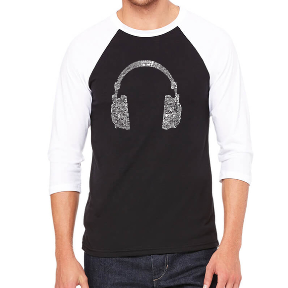 Men's Raglan Baseball Word Art T-shirt - 63 DIFFERENT GENRES OF MUSIC - Picture 1 of 2